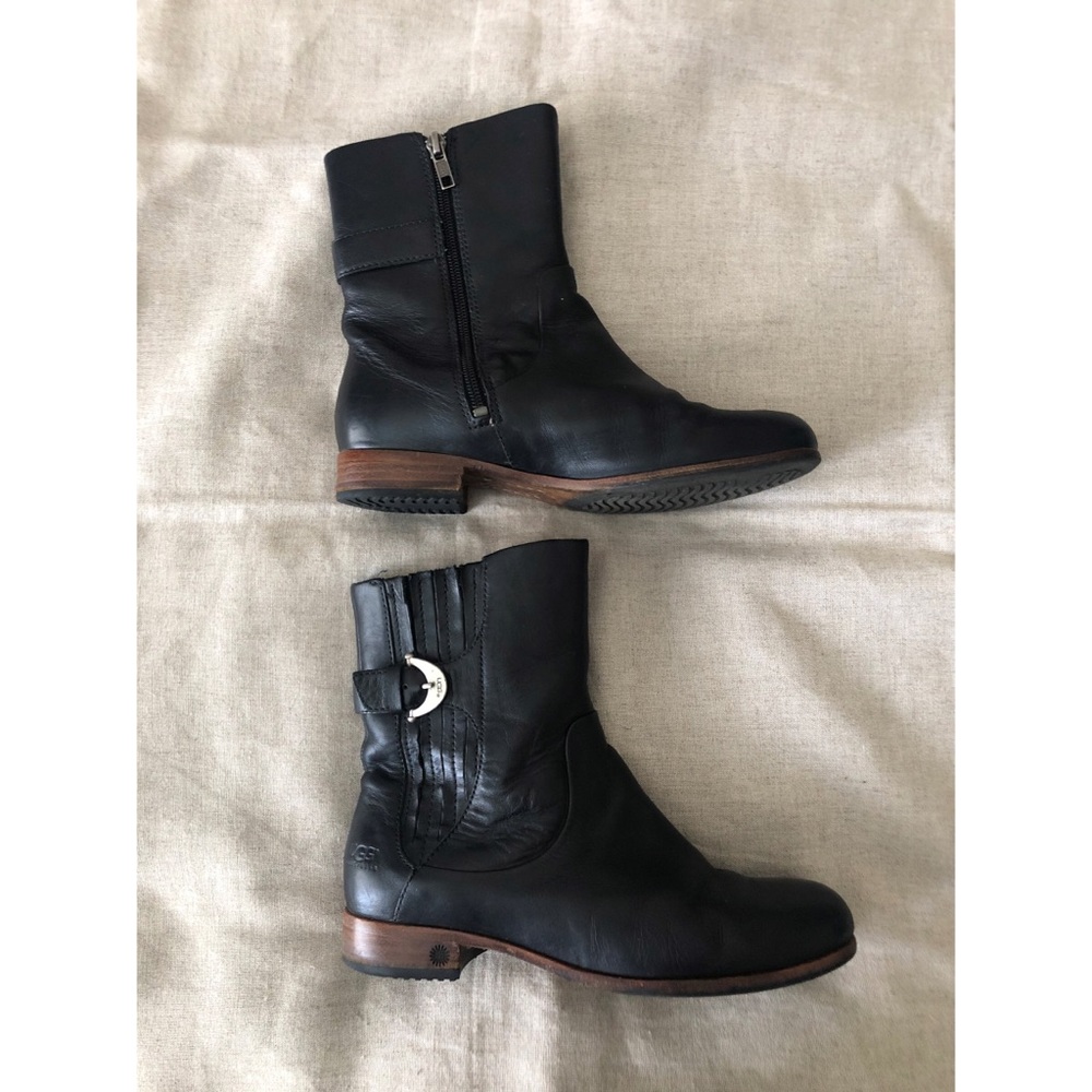 UGG Black Leather Moto Ankle Boots